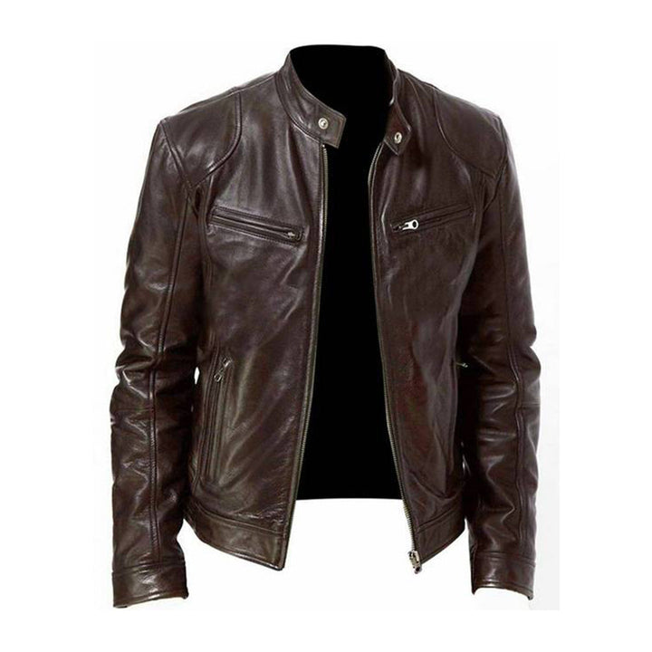 Versatile men's everyday racer jacket, featuring a durable zipper & modern style for fashionable outerwear.
