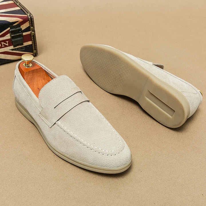 Khaki men's slip-on loafers for versatile fashion. Comfortable, stylish, ideal formal/casual men's footwear.