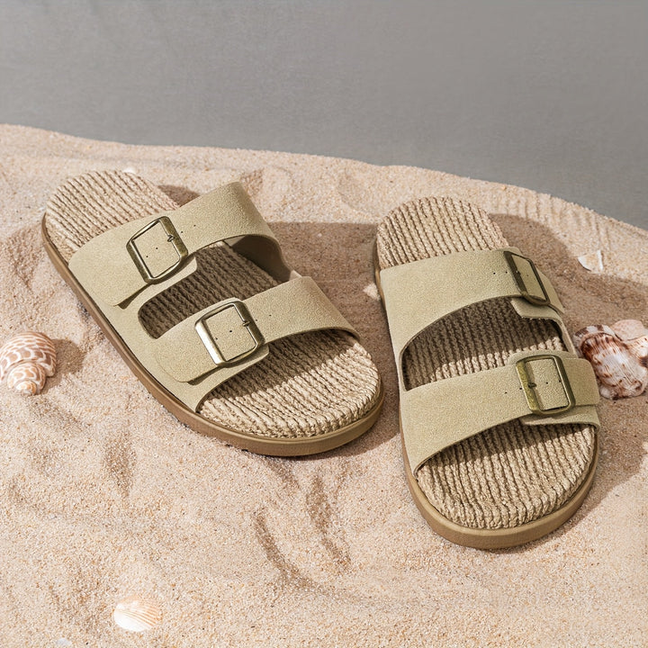 Modern men's summer slip-on sandals, black finish with adjustable straps for optimal fit and support