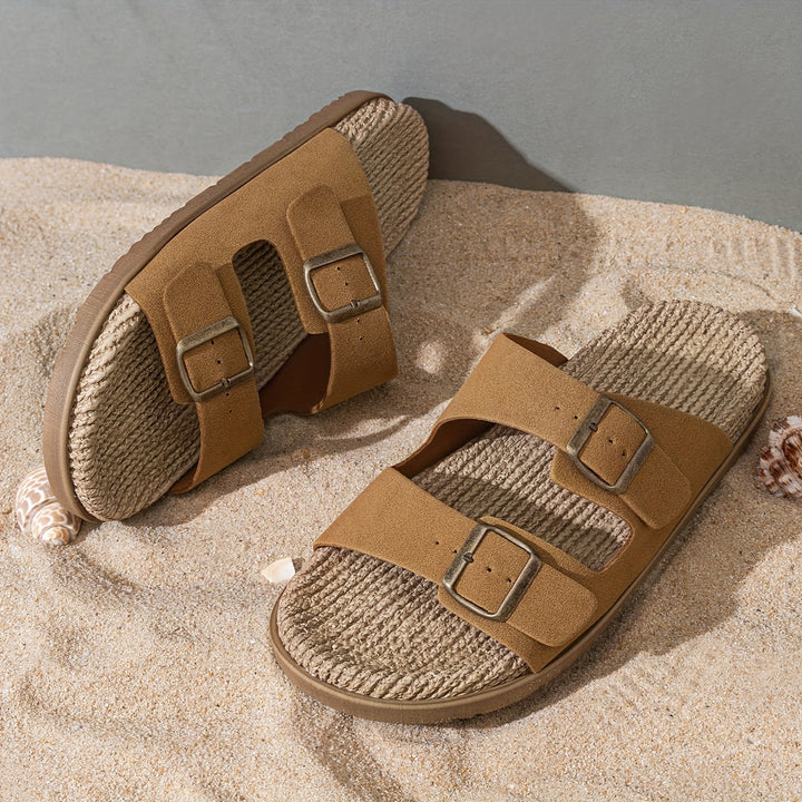 Men's breathable slip-on sandals, adjustable for comfort, featuring a soft EVA sole for cushioning