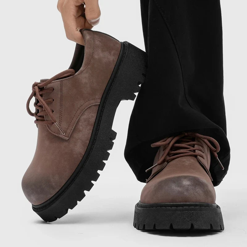 Durable men's comfort Derby shoes featuring a prominent thick sole for stylish everyday wear.