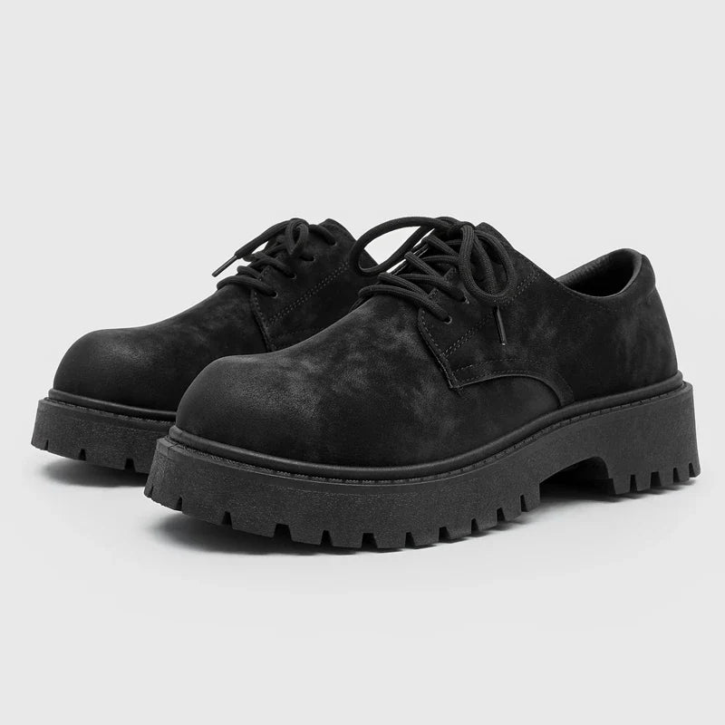 Men's stylish Derby shoes showcasing a robust, thick sole for fashion-forward comfort and durability.