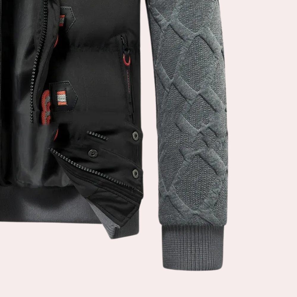 Durable men's black winter jacket, designed for ultimate comfort & warmth in outdoor and urban fashion.