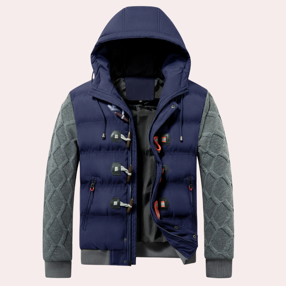 Trendy men's warm winter jacket, a stylish black Raphael coat for ultimate comfort in cold weather.