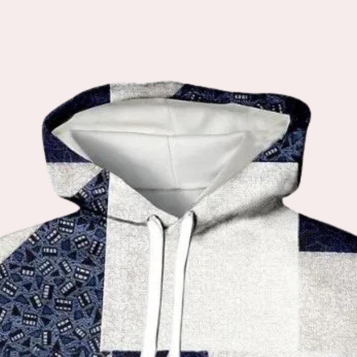 Comfortable men's blue checked hoodie with a relaxed fit. Ideal for casual wear, a stylish top.