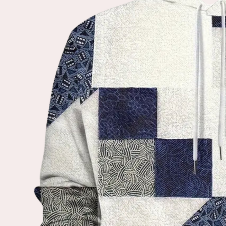 Cedric men's stylish blue checked hoodie, a comfortable hooded sweatshirt for modern casual fashion.