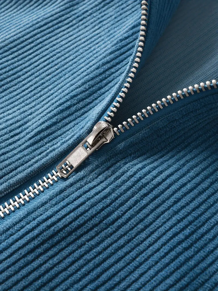 Classic men's corduroy jacket with a modern zip front, great for a stylish and comfortable everyday look.