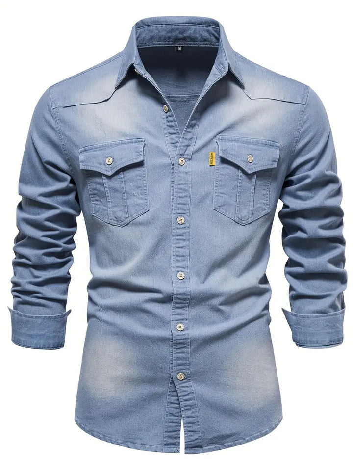 Hugo men's long-sleeve denim shirt for everyday comfort. Stylish button-up top, great for casual summer wear.