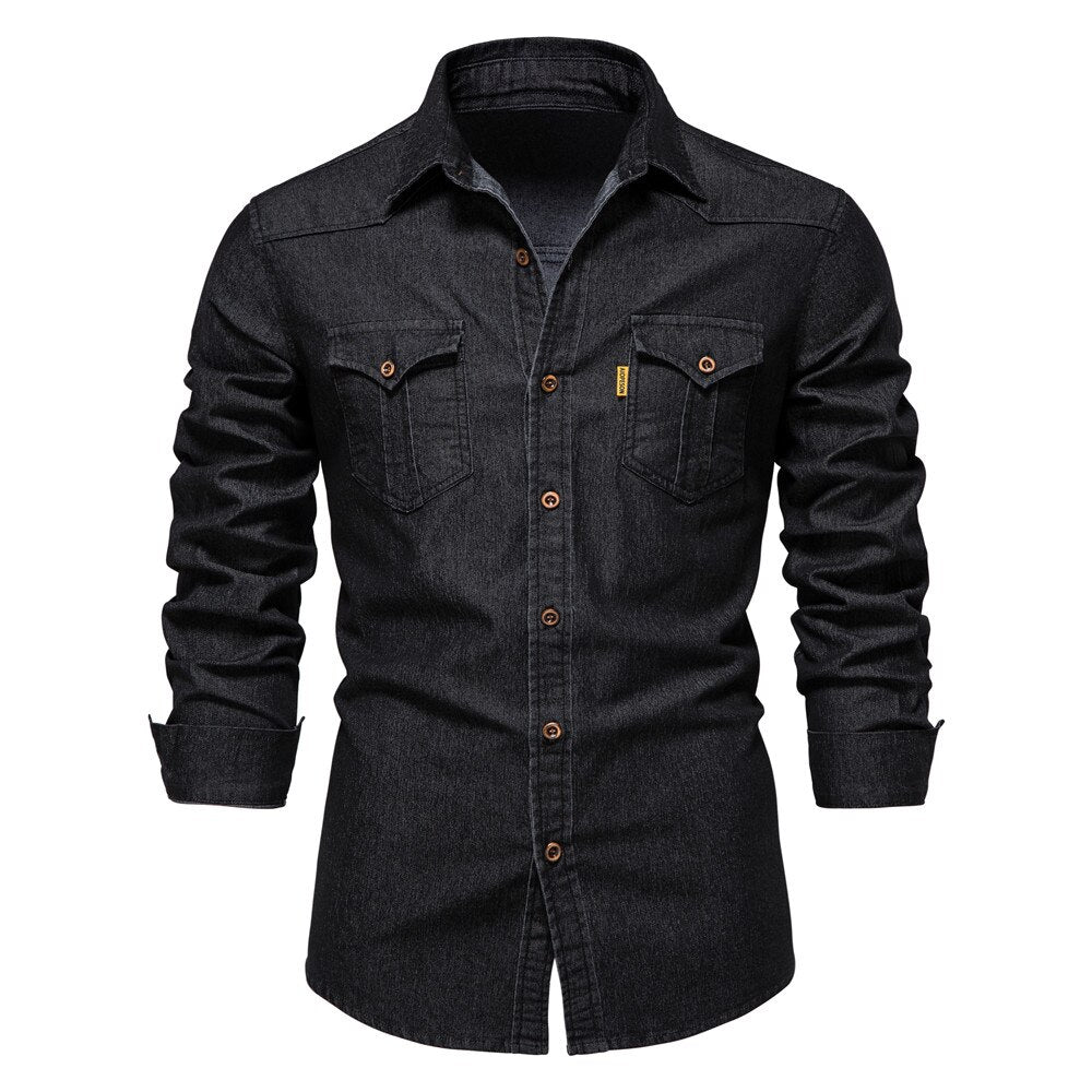 Versatile Hugo men's denim button-down shirt. Long-sleeve, stylish casual wear, a bestseller in mens fashion.