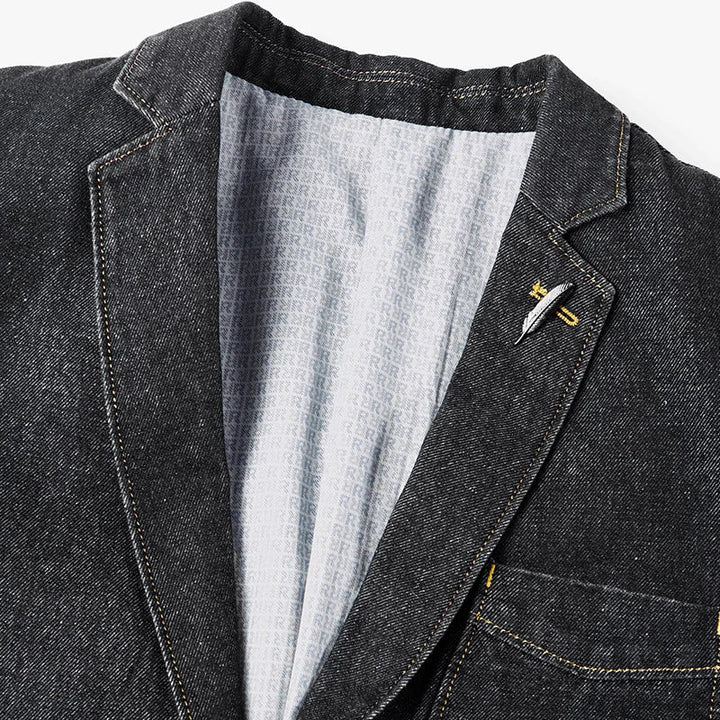 Classic black denim jacket for men, offering a stylish modern fit, ideal for casual outerwear and everyday fashion.