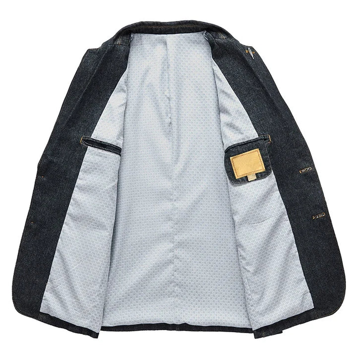 Men's casual blue denim jacket, modern fit, great for layering. Stylish outerwear for everyday fashion.