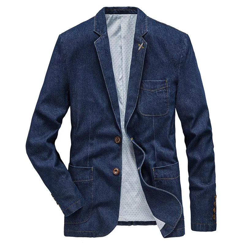Versatile men's blue denim jacket. Stylish modern fit, perfect casual outerwear for everyday fashion.