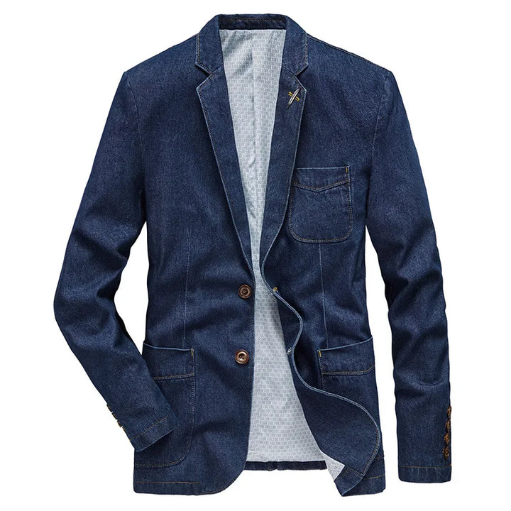 Versatile men's blue denim jacket. Stylish modern fit, perfect casual outerwear for everyday fashion.