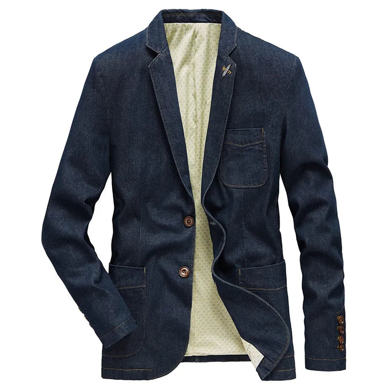 Cool black men's denim jacket. Modern fit, stylish casual outerwear for contemporary fashion.