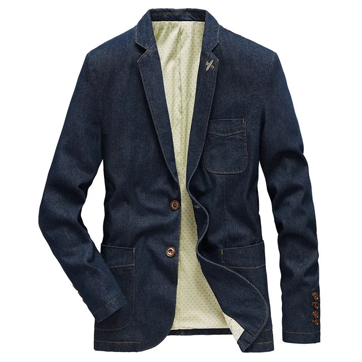 Cool black men's denim jacket. Modern fit, stylish casual outerwear for contemporary fashion.