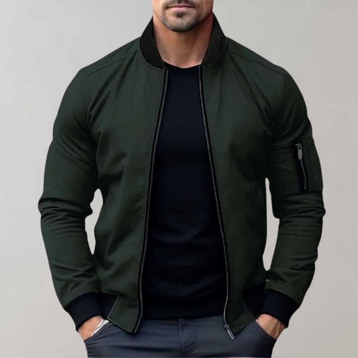 Lightweight men's bomber jacket in spring fashion, versatile for casual everyday wear.