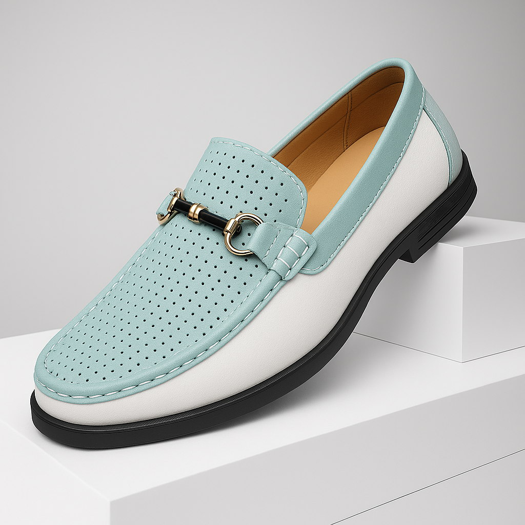Premium leather men's bit loafers with metal accent; comfortable slip-on shoes for modern mens fashion.