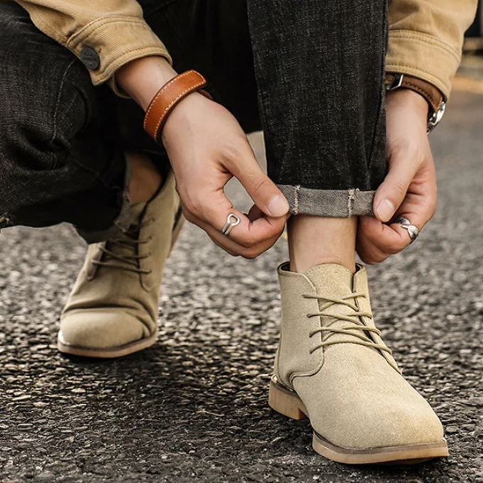 Full view of men's chukka boots, designed for ultimate comfort & sophisticated style in casual settings.