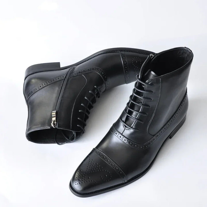 Versatile men's black leather dress boots, perfect for formal events, professional settings, or everyday comfort.