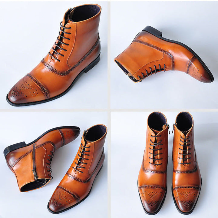 Durable men's classic lace-up dress boots in premium leather, designed for comfort and lasting style.