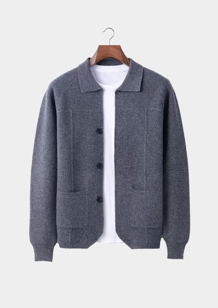 Men's stylish button-up cardigan sweater for versatile smart casual wear & layering.