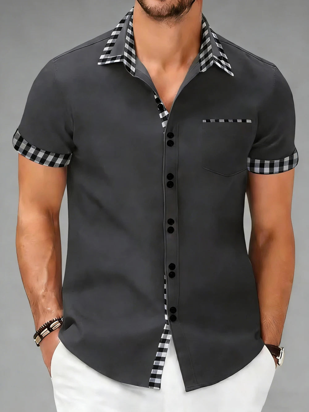 Long sleeve men's fashion checkered shirt, collared and button-up. Great for a business casual outfit.