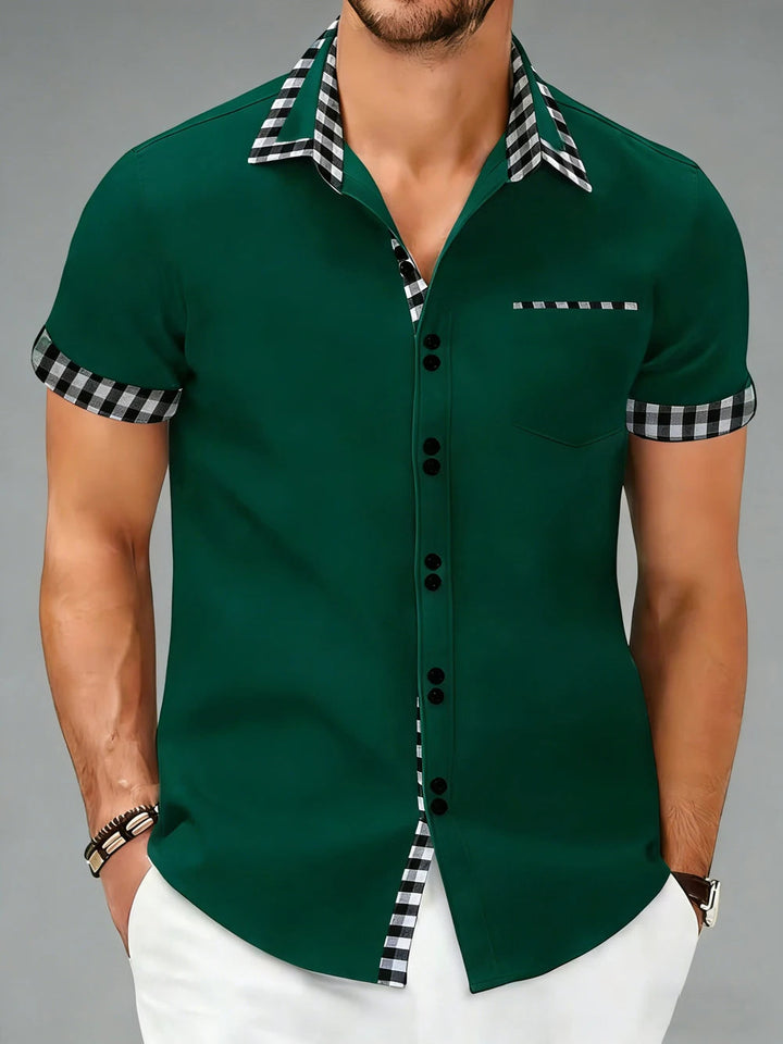Stylish men's tailored fit checkered button-up shirt, wrinkle-resistant for all-day comfort.