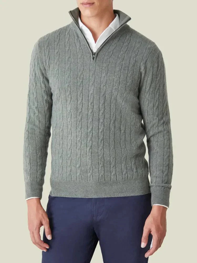 Comfortable men's half-zip cable knit jumper, great for everyday winter fashion style.
