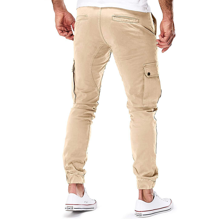 Comfortable men's cotton blend cargo joggers with stretch fabric, perfect for loungewear or casual outfits.