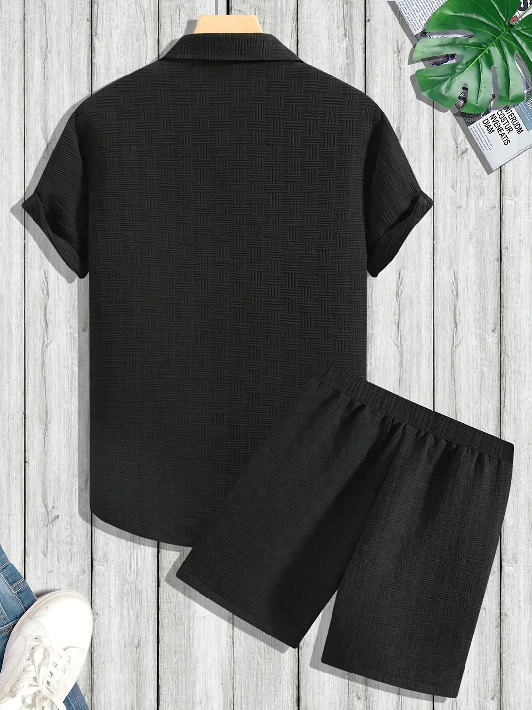 Men's stylish casual 2-piece outfit. Comfortable polyester blend set for modern everyday wear.