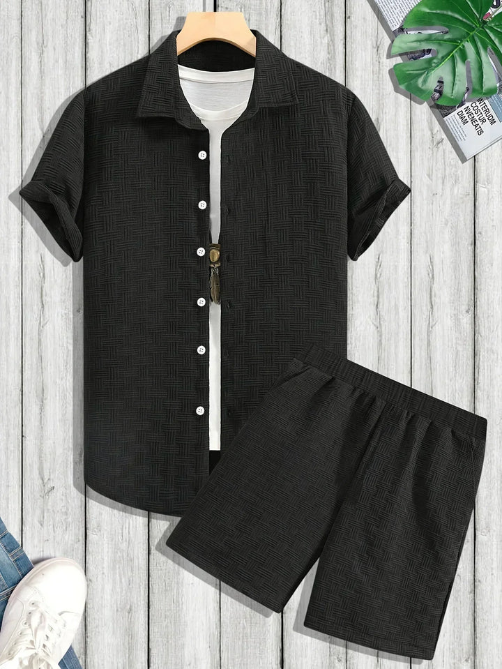 Men's fashion casual two-piece outfit in a comfortable polyester blend. Effortless modern style.