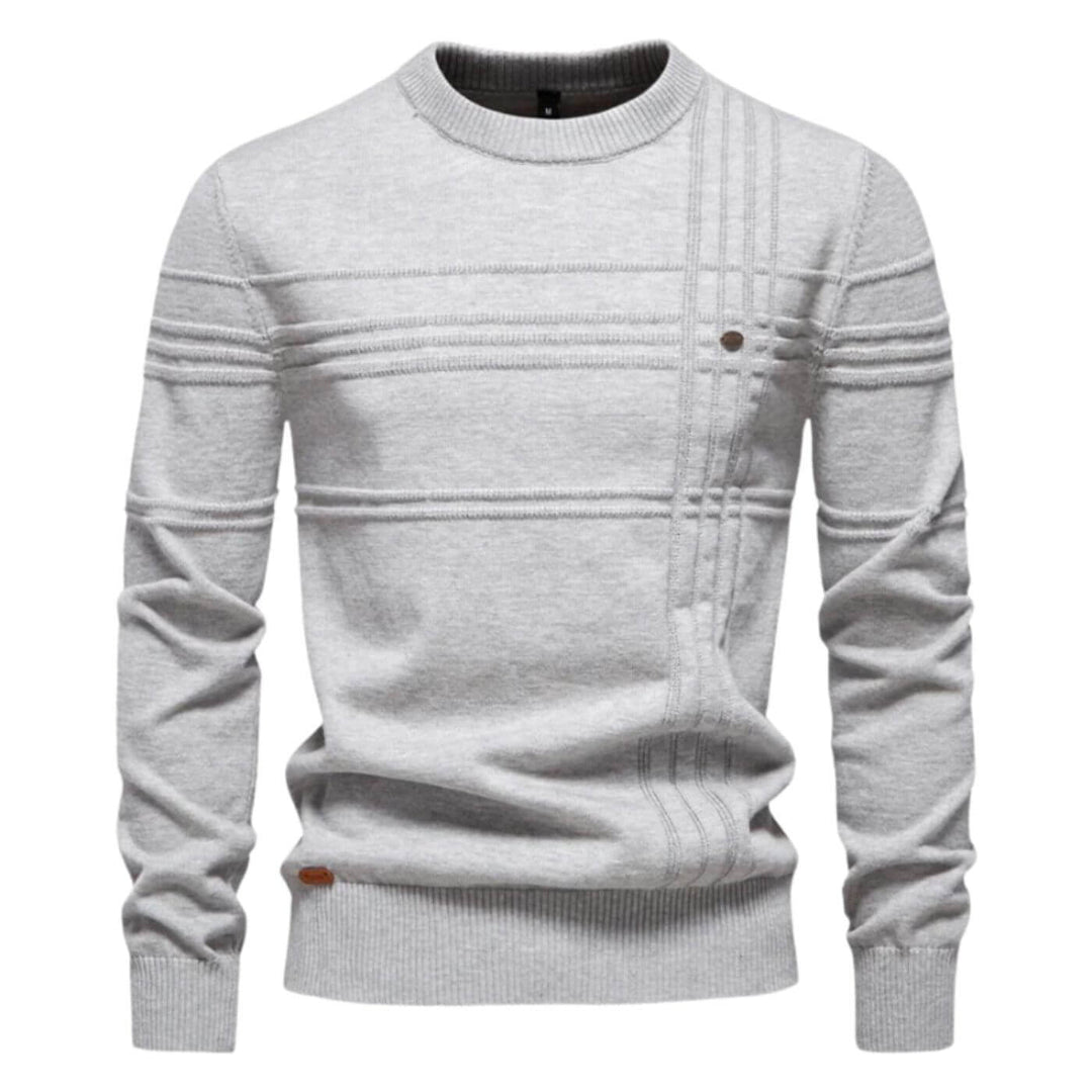 Men's stylish casual crew neck sweater with refined line details. Modern, polished look for everyday wear.
