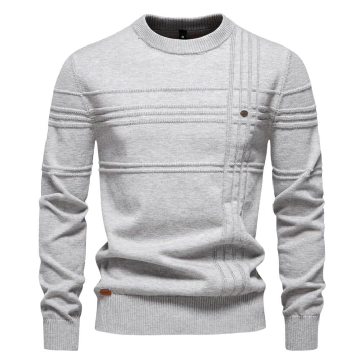 Men's stylish casual crew neck sweater with refined line details. Modern, polished look for everyday wear.
