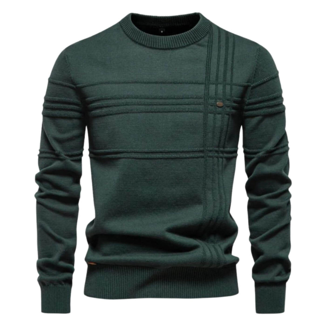 Modern men's fashion casual sweater, stylish refined lines, comfortable long sleeve for fall & winter outfits.