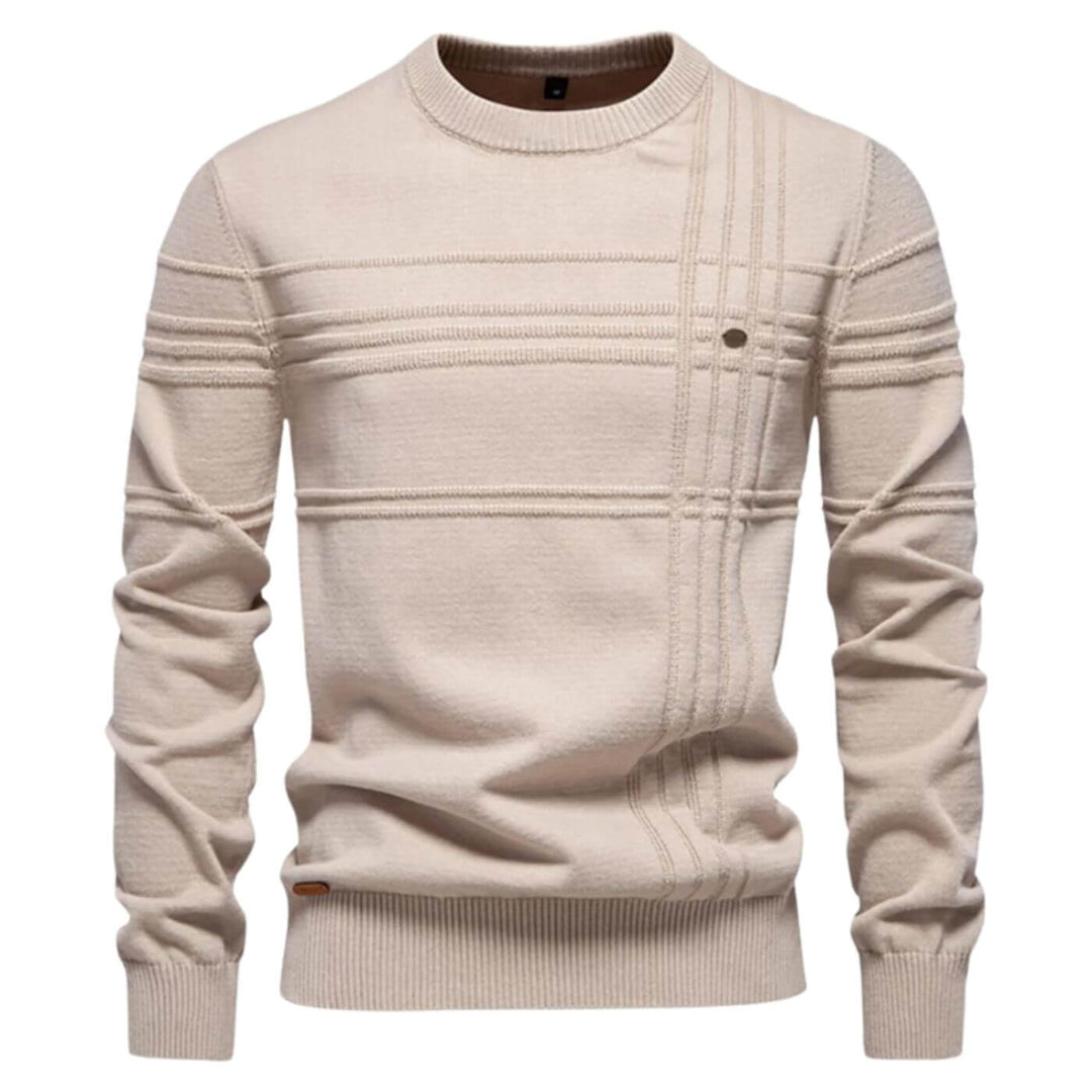 Versatile men's casual sweater, refined line details, long sleeve crew neck, ideal for stylish everyday wear.