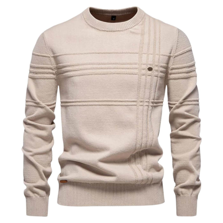 Versatile men's casual sweater, refined line details, long sleeve crew neck, ideal for stylish everyday wear.
