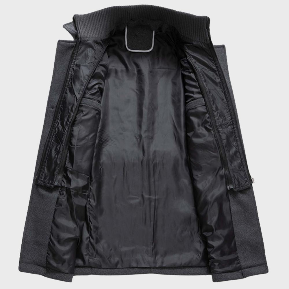 Gray men's casual winter jacket, a warm & stylish cold weather coat with a comfortable, modern fit.