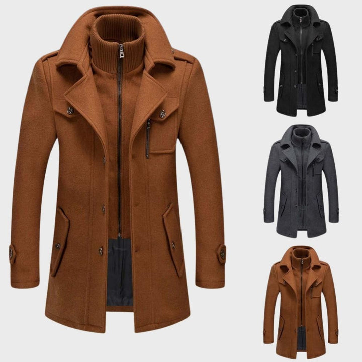 Back view of a warm men's casual winter coat, showcasing its modern design and suitable for winter fashion.