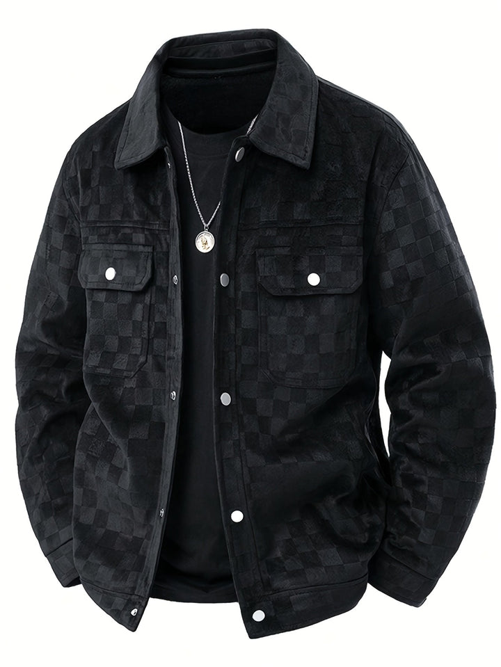 Men's stylish checkered transitional jacket with a modern fit, perfect for casual outerwear. Lightweight & breathable.