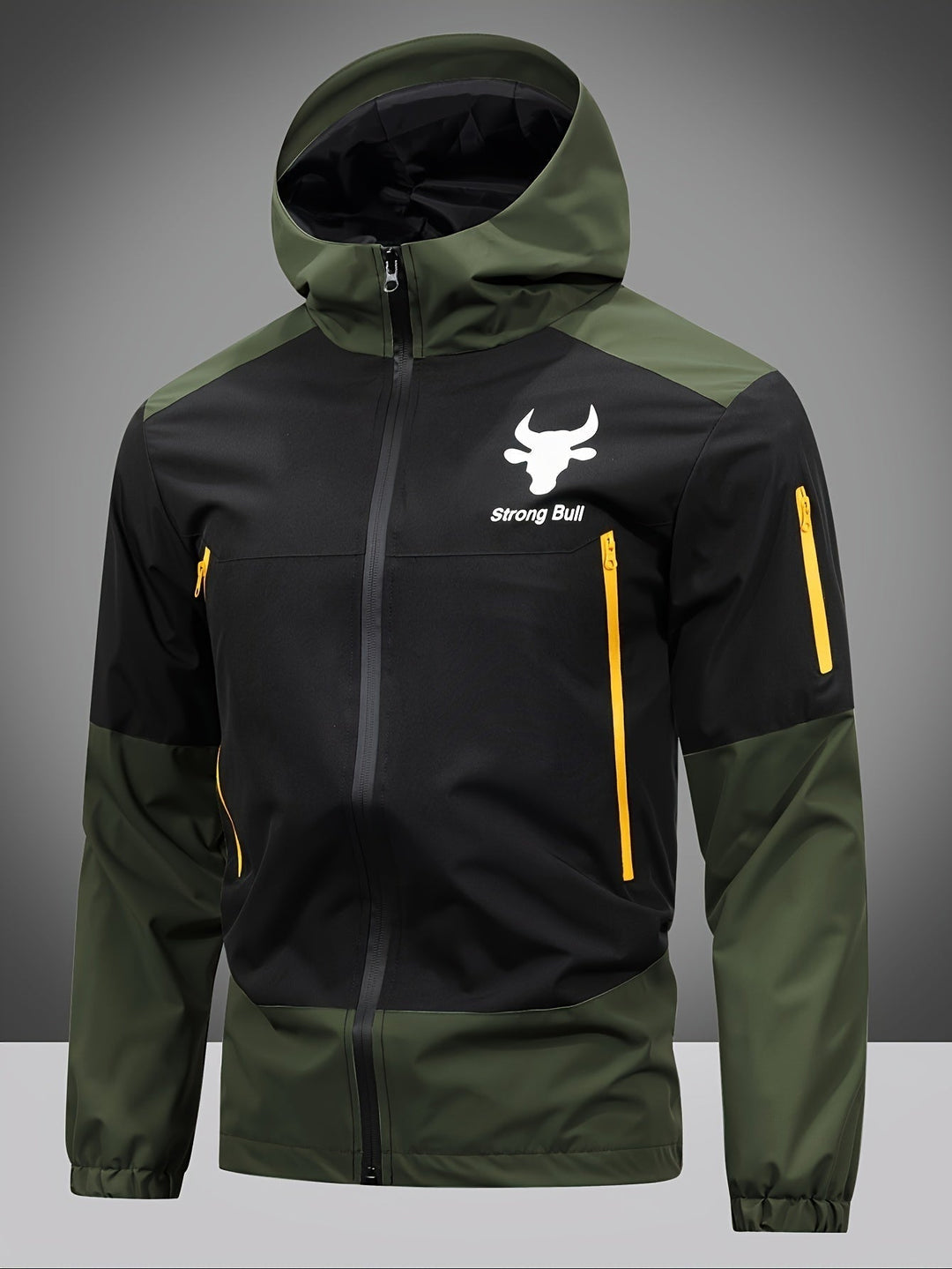 Men's stylish color block hooded zip jacket, perfect for versatile spring & autumn casual outerwear.