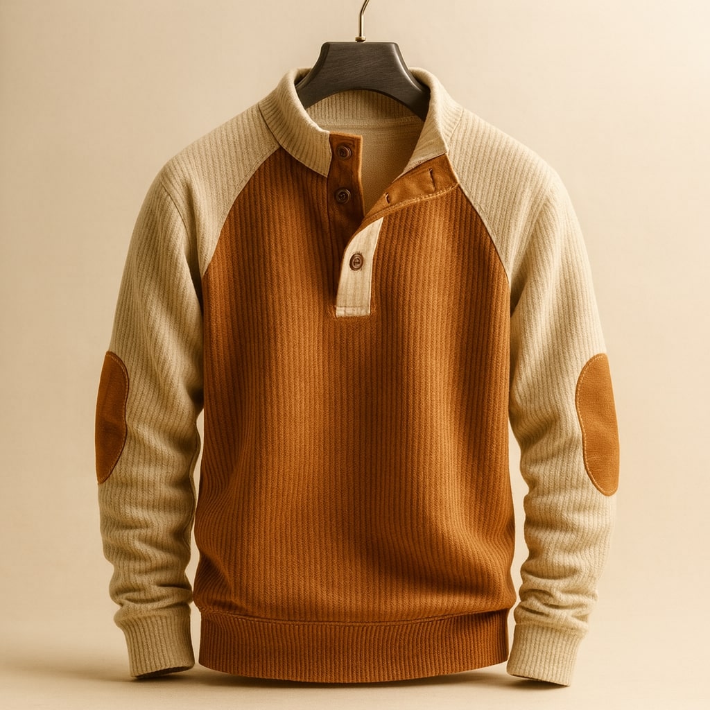 Men's stylish color block raglan sweater for everyday comfort. Long sleeve casual wear.