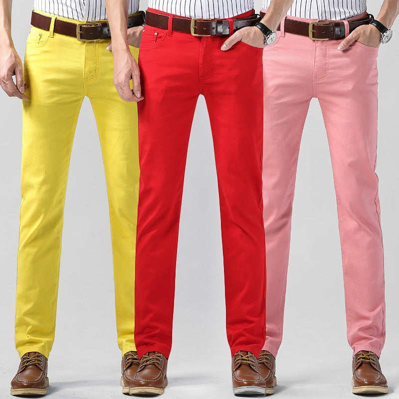 Men's stylish colored trousers, versatile & comfortable cotton blend pants. Regular fit for everyday wear.