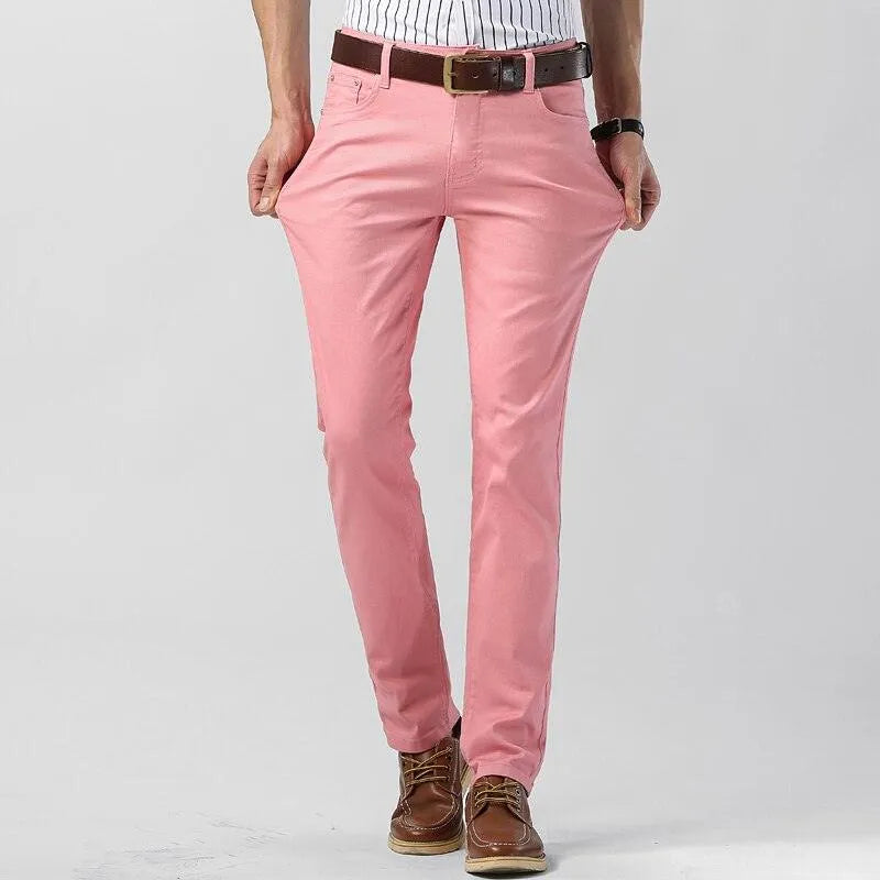 Comfortable men's colored pants, regular fit cotton blend. Stylish and versatile trousers for casual & semi-formal.
