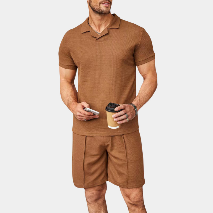 Luca men's lounge set in a vibrant summer color, polyester casual two-piece outfit