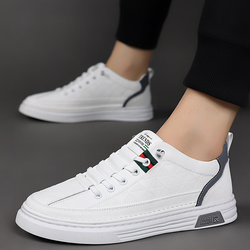 Man walking in comfortable, stylish men's sneakers, offering all-day support & cushioned fit.