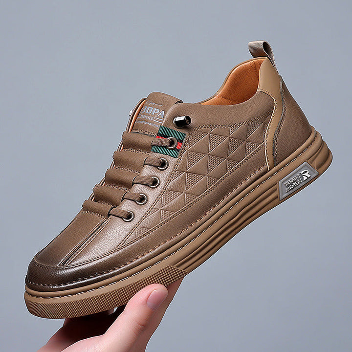 Side view of mens casual lace-up sneakers, offering supported fit & all-day comfort for walking.