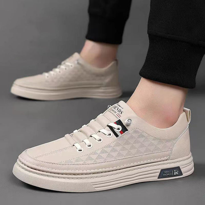 Man wearing stylish lace-up comfort sneakers, perfect for daily wear & walking.