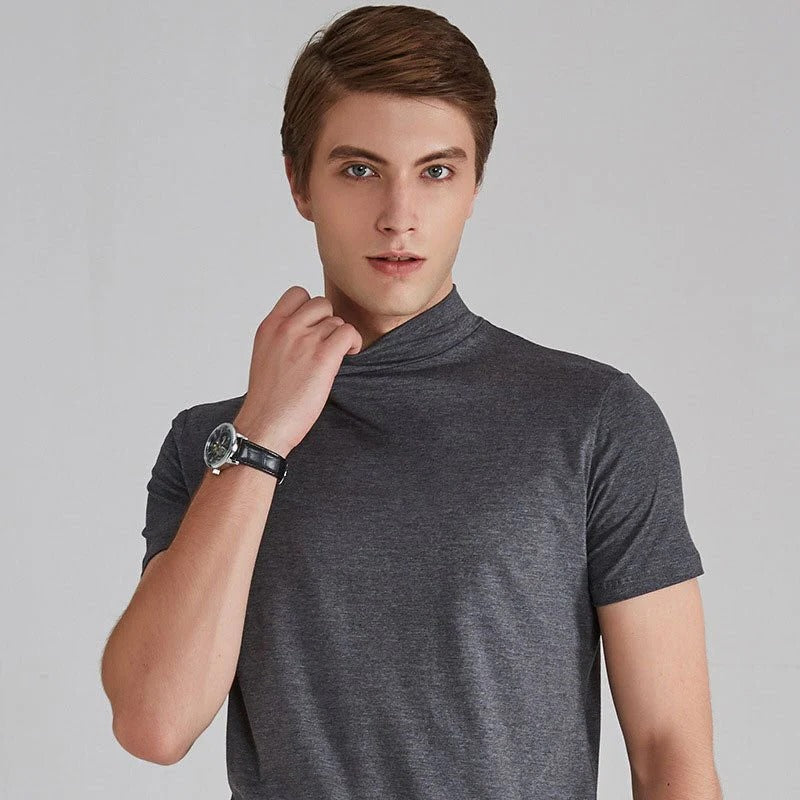 Fashionable men's casual cotton turtleneck shirt, perfect long sleeve top for everyday comfort & winter style.