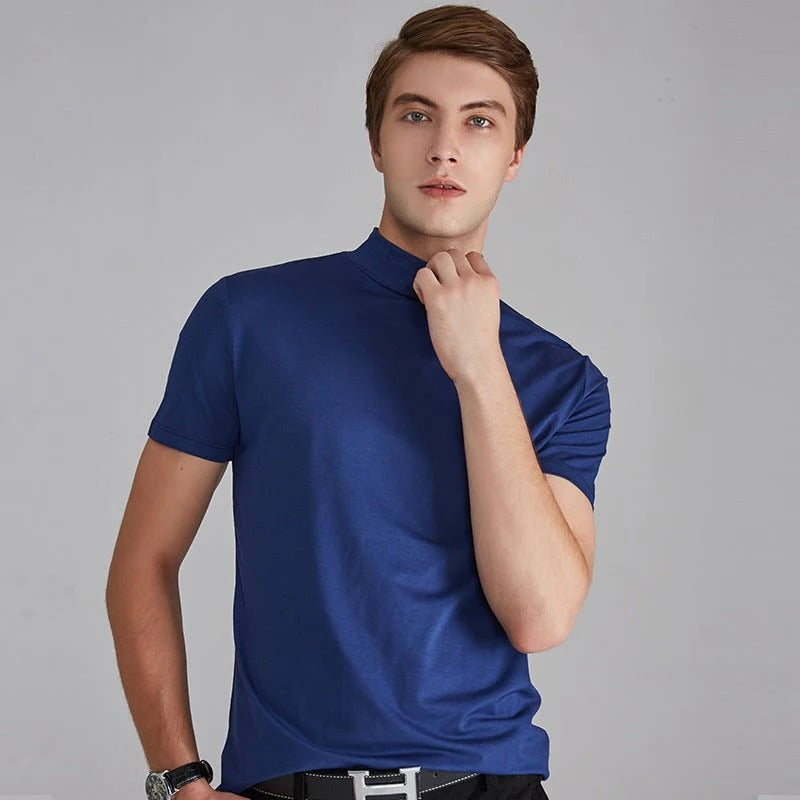 Comfortable men's casual cotton turtleneck shirt, long sleeve for everyday wear & winter warmth.