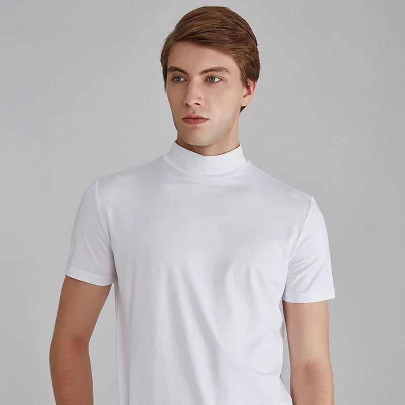 Fashionable men's long sleeve turtleneck shirt with a stylish fit, perfect for casual fall & winter outfits.